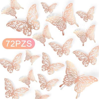 72pzs Mariposas Decorativas 3d Leawede Pared Metalicos Color Oro Rosa - $84.10 en Mercado Libre | PrecioMX