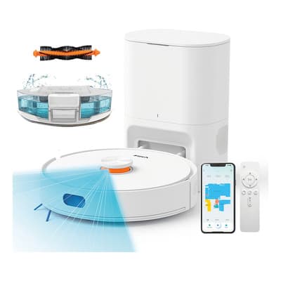 Robot Aspiradora Trapeadora Barredora Inteligente Con Base Autovaciado Fika Smart Wifi App Color Blanco