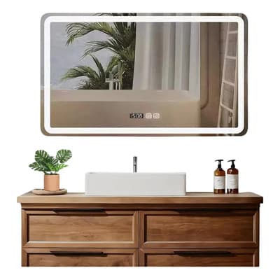 Espejo Con Tricolor Luz Led Touch De Lujo Para Baño Marco Transparente Luz Blanca 80*60cm 6000k/ Luz Cálida 3000k/ Luz Neutra 4000k Función Desempañante Con Visualización Del Tiempo De Pantalla
