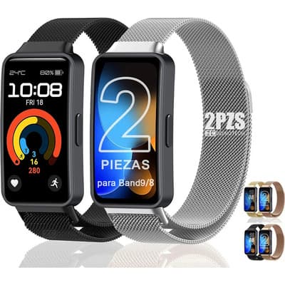 Zcgoingtech 2pzs Correa De Acero Inoxidable Moda Para Huawei Band 10 9 8.plata/negro