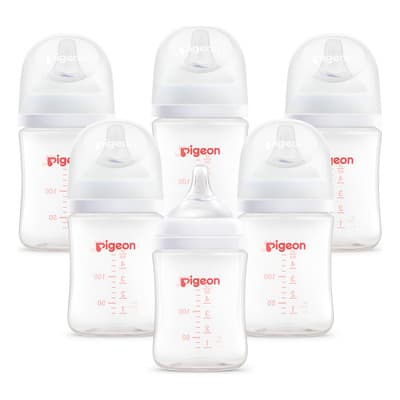 Set De 6 Biberones Pigeon Softouch Boca Ancha 160ml Blanco Transparente