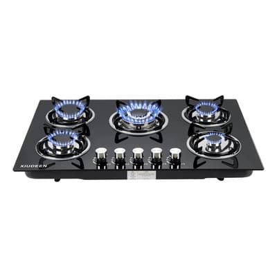 Parrillas Gas Estufas Mesa Empotrables Modernas 5 Quemadores Vidrio Templado Negro