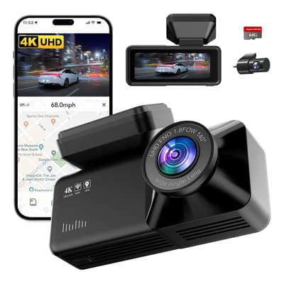 Camaras para Carro 4K + 1080P TTMXI, Camara Vehiculares Frontal y Trasera, Dash Cam Auto con Pantalla IPS 2.89", WiFi/GPS y App, 64GB, Gran Angular 170°, Camara Automovil Camioneta, Visión Nocturna