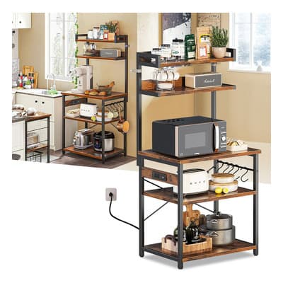 Furrific® Estante Para Cocina Alacena De Almacenamiento De 5 Niveles, Estante De Cocina Con 1.5m Enchufes Y 5 Ganchosestante De Microondas, Multiusos Organizadores Mueble Multiusos De Cocina Bordó