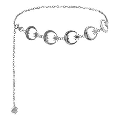 Cortes Cinturón De Cadena Metálica Punk Para Mujer, Estilo Gótico Con Colgantes De Luna Y Estrellas, Ajustable, Accesorio De Moda Para Falda O Pantalón, Color Plata