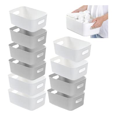Caja Organizador Cesto Almacenamiento Multiusos 10pzs Color Blanco Y Gris