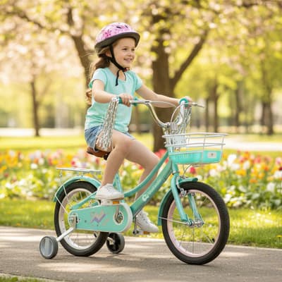 Bicicleta Infantil Para Niña Rodada 16 Con Ruedas Auxiliares Color Azul Menta Tamaño Del Cuadro 16