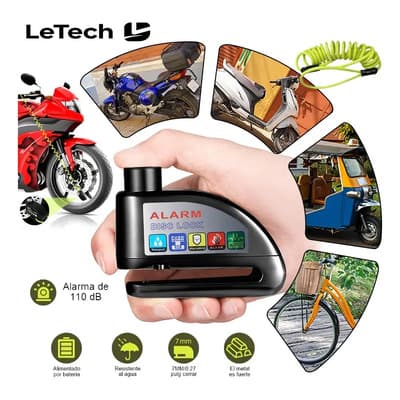 Candado Disco Con Alarma 110db Letech, Impermeable Para Moto, Scooter O Bicicleta, Incluye Cable Recordatorio Y 2 Llaves De Seguridad Negro - $219.89 en Mercado Libre | PrecioMX