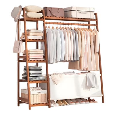 Ropero Closet Armario Organizador Con Estantes Y Cesto 1.3m Color Marrón Claro