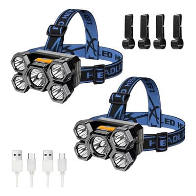 Set De 2 Lámparas De Cabeza Recargables Usb 5 Led Minera 4 Modos Con Gancho Blanco Negro - $109.94 en Mercado Libre | PrecioMX
