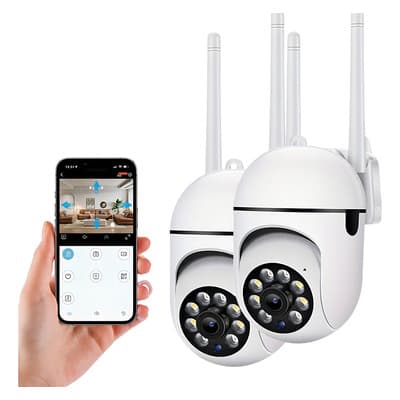 Cámara Seguridad Wifi Exterior 360 Grados Vision Nocturna 1080p Alarma 2 Piezas Blanco