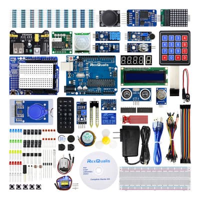 Rexqualis Completo Kit Compatible C/ Arduino Ide Con Español Tutorial, Placa R3,placa De Pruebas 830, 120 Resistencias Y Otros Módulos Diversos.