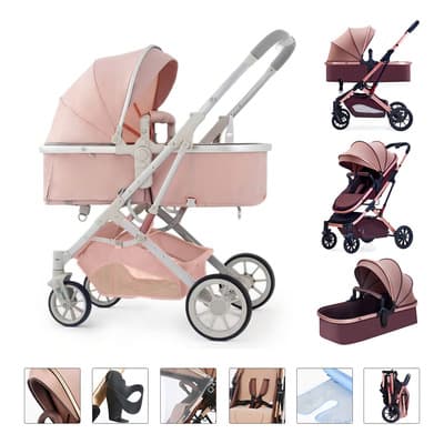 HOGOJUA Carriola para Bebé con Diseño de Amplia Vista Llantas de Caucho a Prueba de Explosiones Sistema de Amortiguadores Atenuantes Estructura de Aluminio Ligero con Plegado Compacto（Rosa）