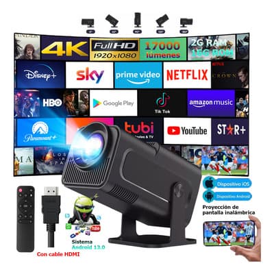 Proyector 4K Isinbox HY320 Android 13 17000lm WiFi 6 Bluetooth 5.2 Negro