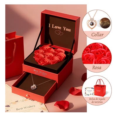 Vanance® Joyeria De Collar De Corazón Con 9 Flores Rosa Eterna Y Te Amo En 100 Idiomas Collar Regalo De Rosas Para Mujer... Rojo - $185.90 en Mercado Libre | PrecioMX