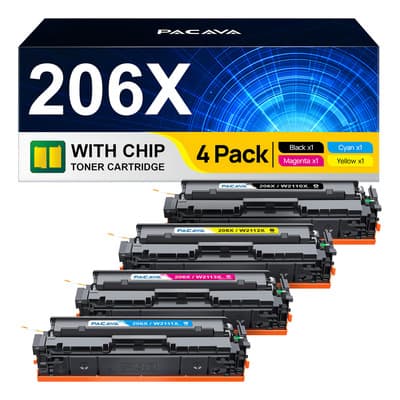 Tóner Alternativo PACAVA 206X Pack 4 con Chip para HP Color Pro M283fdw M255dw