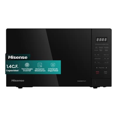 Hisense 1.4 C.F. Capacidad, Tecnología Inverter, 26menús mexicanos preestablecidos, Revestimiento Cerámico, ECO y Mute Cocina Inteligente, 10 Niveles De Potencia, Espejo Negro, HMMS3411BMV