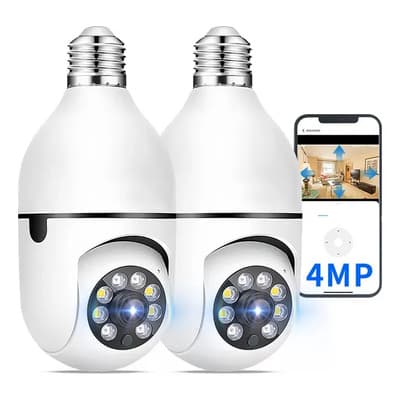 2pcs Cámara de Seguridad Wi-Fi 2MP PTZ 360° con Foco Visión Nocturna Audio Bidireccional Detección de Movimiento y Alarma Sonora