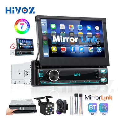 Autoestéreo Hivoz 1 DIN Pantalla 7" Bluetooth USB Táctil MirrorLink FM EQ Reproductor Multimedia Auto 4x60w 1din Pantalla Táctil Y Cámara Estereo Pantalla Auto Estereo De Pantalla Con Bluetooth
