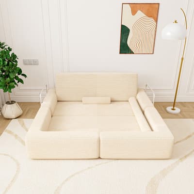 Sofá Cama 2 En 1 Plegable Convertible Moderna 160*180*60cm Beige