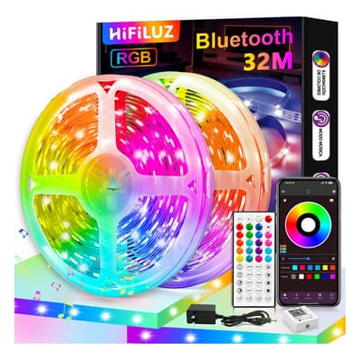Hifiluz Tiras De Led 32m Bluetooth Rgb Luz Led Inteligentes Música De Tiras De Luces Led App Control Para Cuarto,tv,bar,habitación Gaming,fiesta,decoración De Interior
