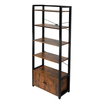 PORTGA Librero Organizador minimalista De Madera Y Acero De 6 niveles Con Armarios, estante multiusos, mueble multiusos organizador Hasta 150kg Dimensiones 173cm X 66cm X 30cm para salones y cocinas