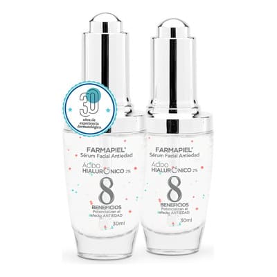 2 Piezas Serum Facial Acido Hialuronico 8 Tipos con Vitamina C, Vitamina E y A Concentración 2% Suero Antiedad Hidratante Antiarrugas Antioxidante Todo Tipo de Piel Cuidado Facial Skincare Farmapiel