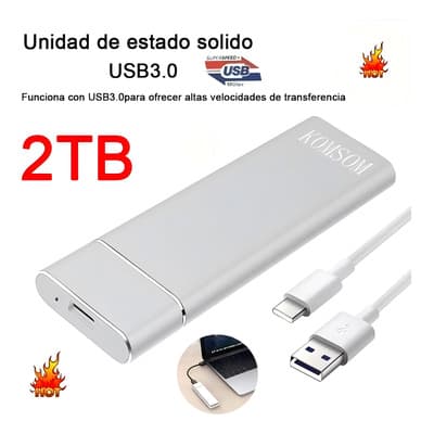 Disco Duro Externo SSD 2TB Komsom USB-C Alta Velocidad Compatible PC