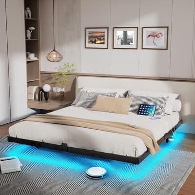 Base De Cama King Size Flotante Con Luces Led Ajustable Blanco