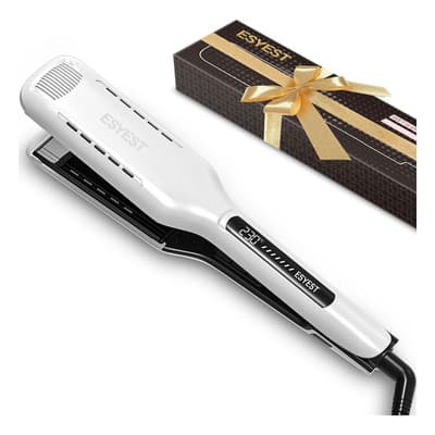 Plancha Cabello Profesional ESYEST 2 en 1 Cerámica Con Vaper Seco Y Húmedo Planchas Alaciadora para Pelo Blanco