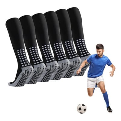 Tigmanerung 3par Calcetín Antideslizante Largos Calceta Fútbol Para Adulto Deportivo Algodón Transpirables Para Baloncesto De Rodilla , Para Baloncesto, Running, Yoga, Ciclismo, Gym Negro