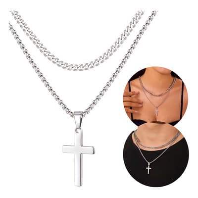 Collar Cruz Gievuleo Acero Inoxidable Color Plata 60cm Diseño Unisex Plateado - $35.52 en Mercado Libre | PrecioMX