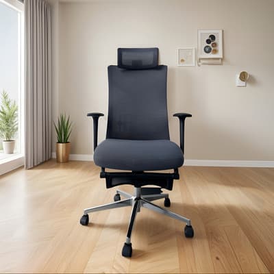 Silla De Oficina Con Cabecera, Soporte Lumbar Y Para Pies Color Gris Material del tapizado Tela transpirable