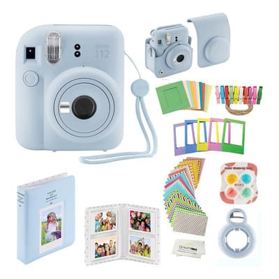 Cámara Instantánea Fujifilm Instax Mini 12 Con Funda, Calcomanías, Marcos, Álbum De Fotos Y Kit De Accesorios En Azul Pastel - ¡captura Tus Momentos! Azul Claro