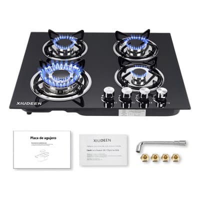 Xiudeen Parrilla Empotrable A Gas 4 Quemadores Estufa De Gas Mesa Vidrio Templado Color Negro