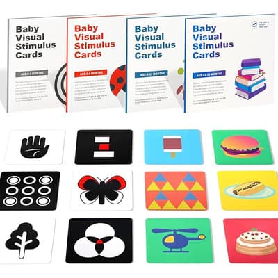 Dabeh Juego De 64 Tarjetas De Estimulación Visual Para Bebés, Juguete Montessori En Blanco Y Negro Con 128 Patrones Para Recién Nacidos, Estimula El Desarrollo Cerebral Y El Tiempo Boca Abajo