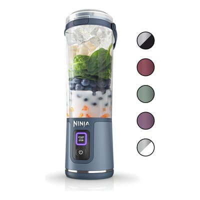 Licuadora portátil Ninja BC151 con USB azul y jarra de plástico - Incluye 2 accesorios - Excelente (Reacondicionado)