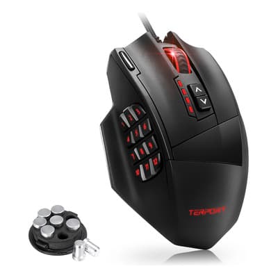 TERPORT S700 Mouse Gamer Alámbrico, 16 Botones Programables, 16400 Dpi Con Niveles Ajustables, 33 Colores Led, Con 8 Pesas Y Estuches Removibles, Mouse Gamer De Juegos Programable Negro