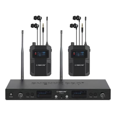 Monitor Phenyx Pro In-ear Inalámbrico 2 Canales UHF Monitores de Oido para Cantantes Banda y Estudio Sistema IEM Con 2 Bodypacks PTM-22