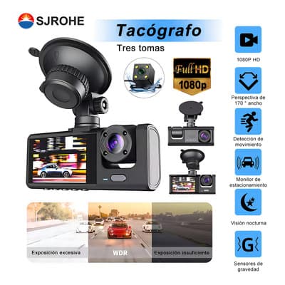 Sjrohe® Cámara Para Automovil 3 1080p Dashcam Hd 1080p De 170° Para Automóvil Camara Para Auto Accesorios Para Camioneta Dash Cam Camara De Reversa Led Para Pantalla