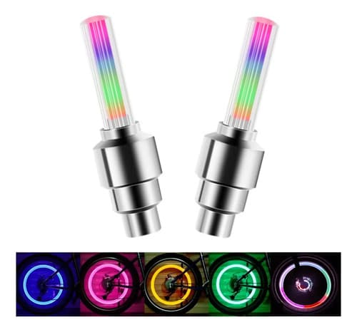 Par 2 Tapon Valvula Con Luz Colores Auto Moto Bici Universal