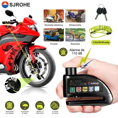 Sjrohe Candado Disco Motocicleta Alarma 110db Impermeable Ip68 Con Seguridad Y Antirrobo, 2 Llaves Y Paquete, Cuerda Y Bloqueo Para Motocicleta, Vehículo Eléctrico, Bicicleta Y Triciclo Color Negro - $228.98 en Mercado Libre | PrecioMX