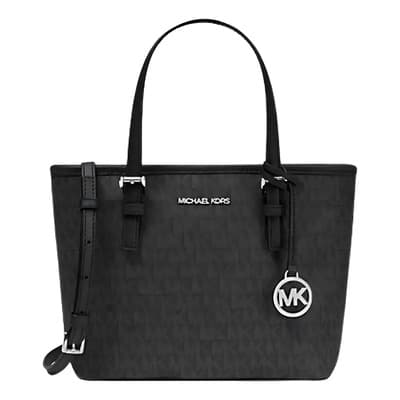 Bolsa Michael Kors Original Jet Set Travel Tote X-small Café Acabado de los herrajes Plateado Color Negro Color de la correa de hombro Negro Diseño de la tela Monograma