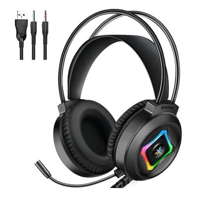 Lyndnice® Audifonos Gamer Alambricos Con Microfono, Compatibles Con Ps4, Ps5, Xbox Y Pc, Auriculares Supraaurales De 3,5 Mm Con Luz Rgb, Micrófono Con Cancelación De Ruido Y Sonido Envolvente Estéreo.