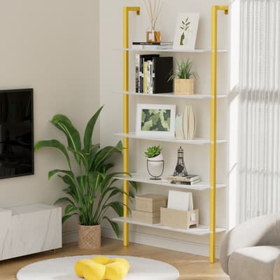 5 Layer Librero, Wall Mounted Librero Organizador - Blanco