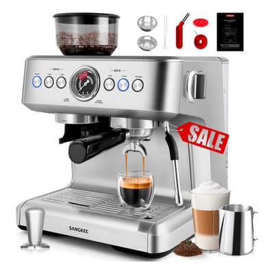 Sangkee Cafetera Espresso Y Cappuccinos, Máquina De Café 20 Bar Con Sistema De Calentamiento Dual,con Molino Y Varilla... Plateado/esg1-pro - $10,238.20 en Mercado Libre | PrecioMX