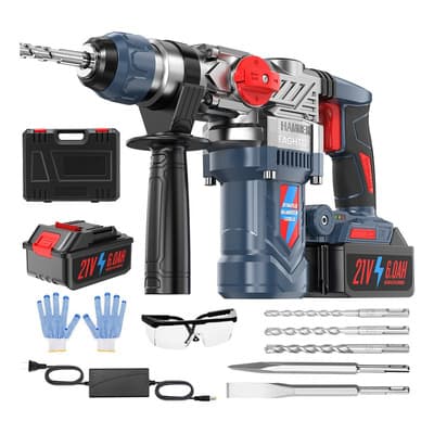 3500W Taladro Rotomartillo Inalámbrico Cincelador Perforador Industrial SDS-PLUS FAGHTO 6000Bpm 10J 21V 6.0AH(6000mAH) Kits De Martillo Taladro Rotomartillo Industrial Con Embrague Automático