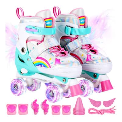 Patines De 4 Ruedas Niño Niña Ajustable Con Luces Protección Talla De Los Patines M Tamaño De Las Ruedas 50 Mm