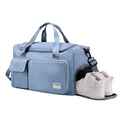 Tethram Maleta Grande Capacidad Bolsa Impermeable Con Deporte Compartimento Zapatos Gym Deportiva Para Hombre Mujer Viaje Yoga Natación Mochila Fitness Azul Liso
