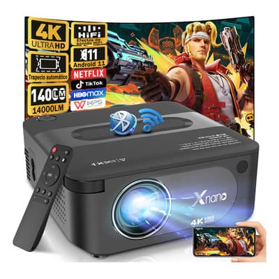 Proyector 4k Android 14000lm Mini Proyector Professional Led Portatil Inteligente Dual Wifi 6 Auto Corrección Keystone 1080p Nativo Bt 5.2 Compatible Con Android Y iPhone Con Sonido Hifi Negro